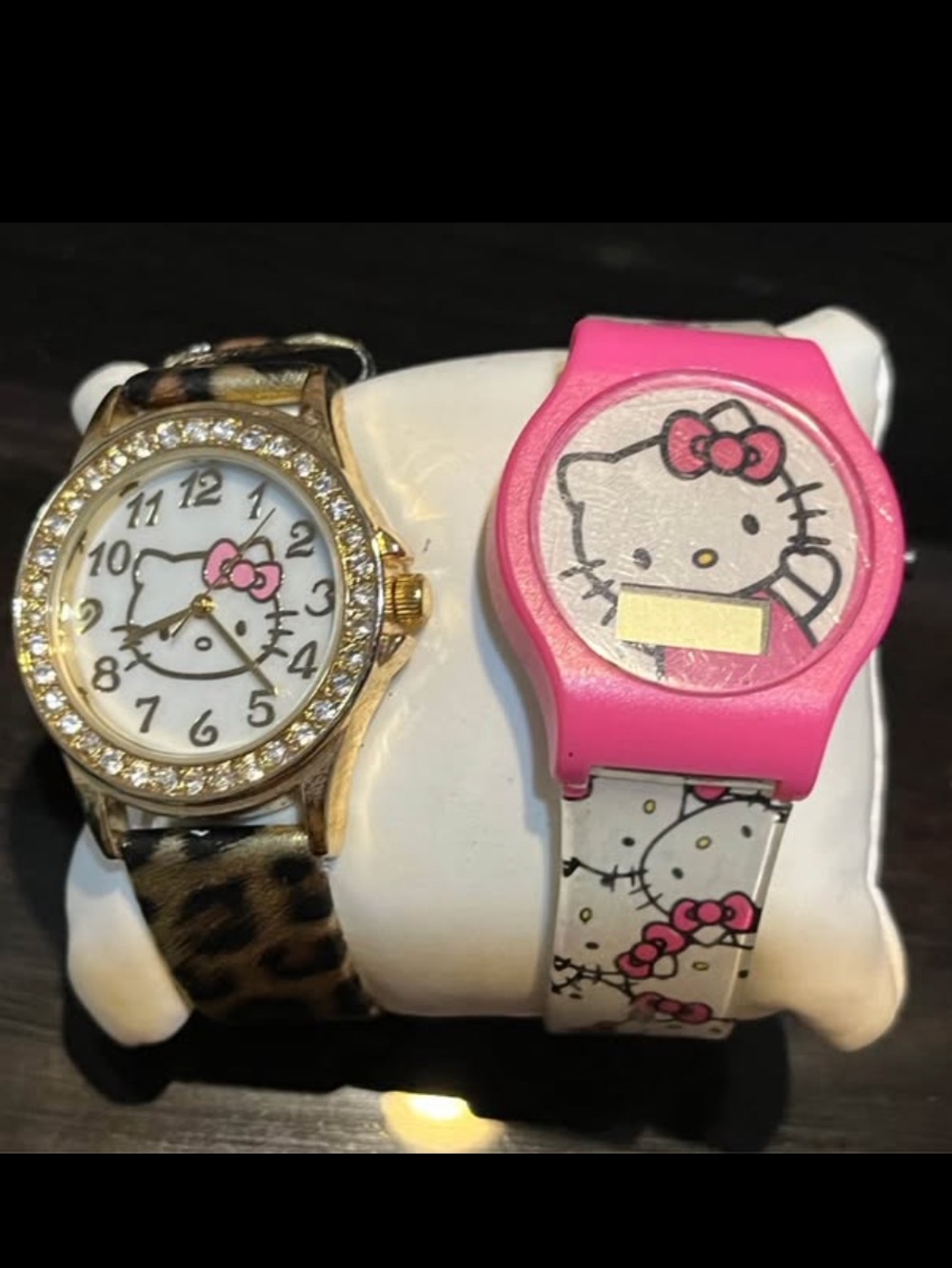 2 Hello kitty Watches ,mother of pearl ,rhinestones
